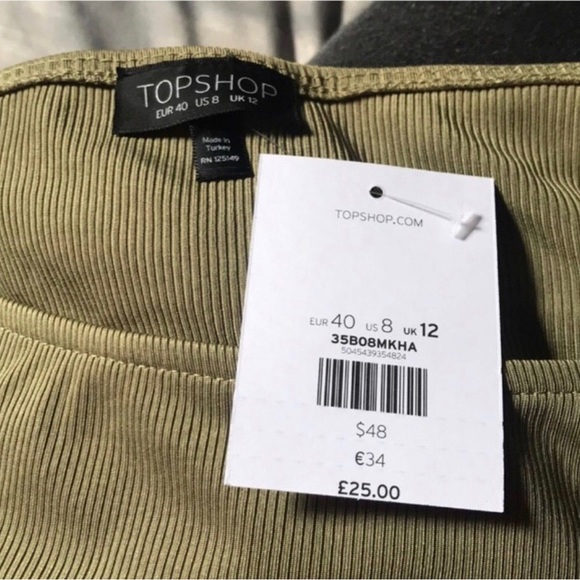 TOPSHOP Olive Green Ribbed Choker Mini Dress - Picture 5 of 5